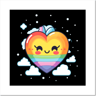 Pride Rainbow Kawaii Heart Posters and Art